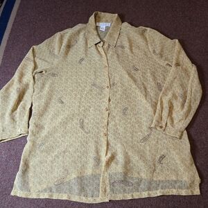 Maggie McNaughton Sheer Blouse Paisley Tan And Burgundy Size 2X